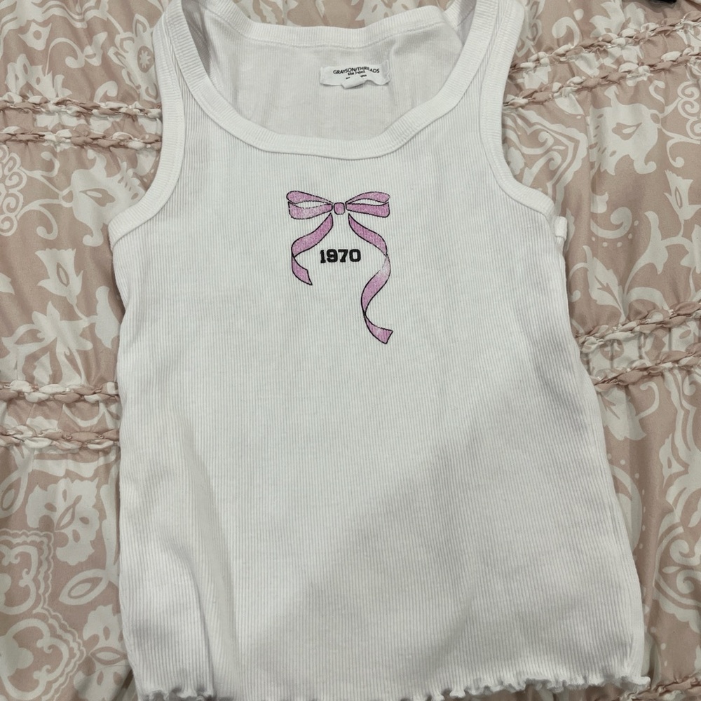 Grayson Threads White and Pink Bow Tank Top